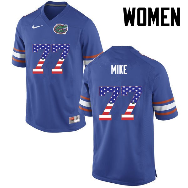 Florida Gators Women #77 Andrew Mike College Football USA Flag Fashion Blue